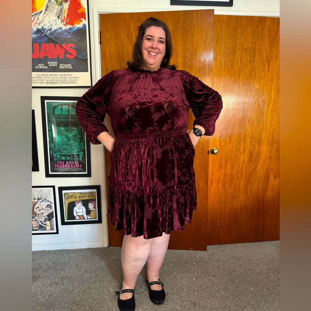 ELOQUII elements size 26W / 28W, velvet floral burnout tiered dress NWT